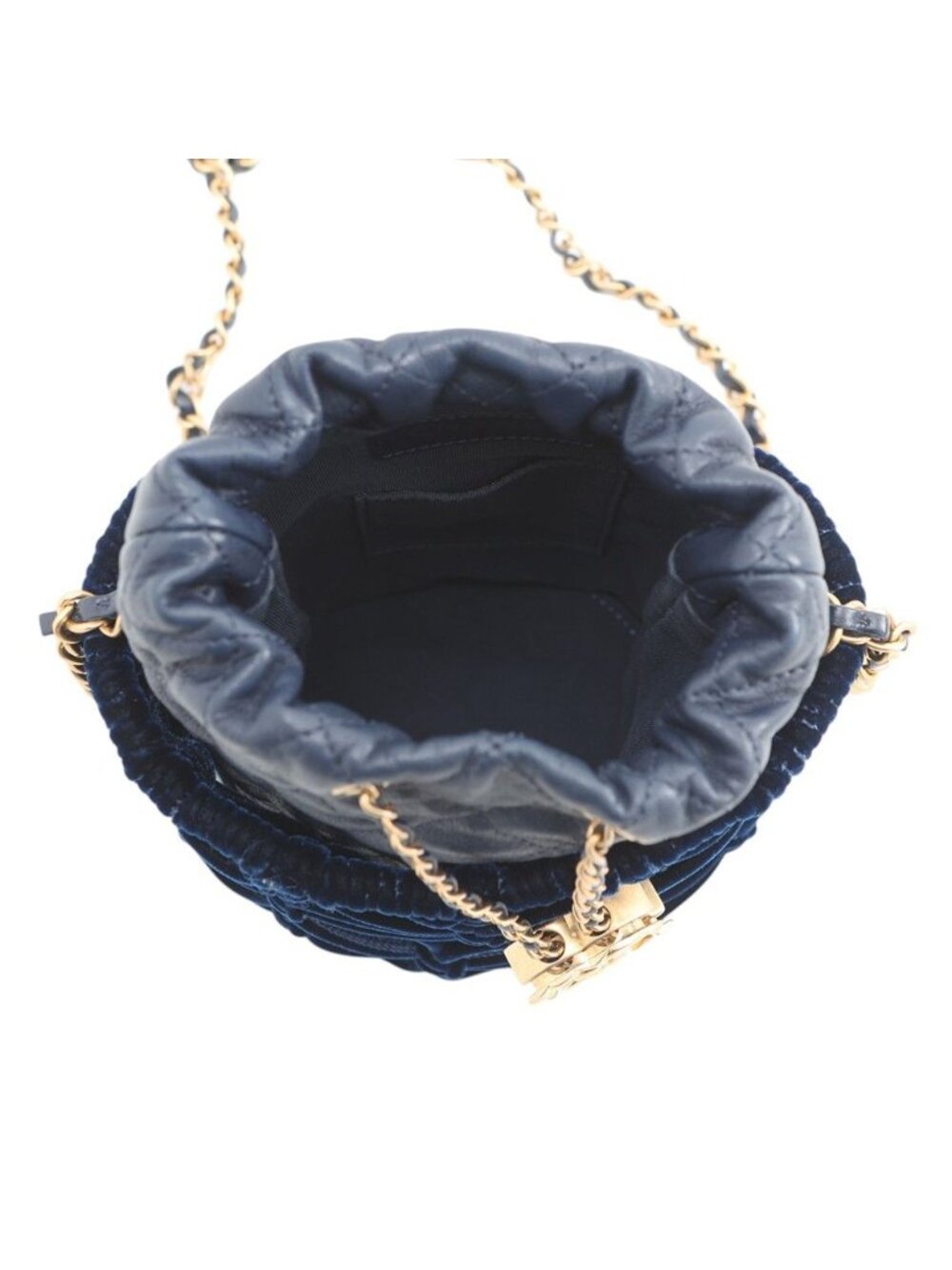 ★SOLD★ Chanel Chain Shoulder Bag CC Logo Quilted Drawstring Leather Velvet - Picture 5 of 10